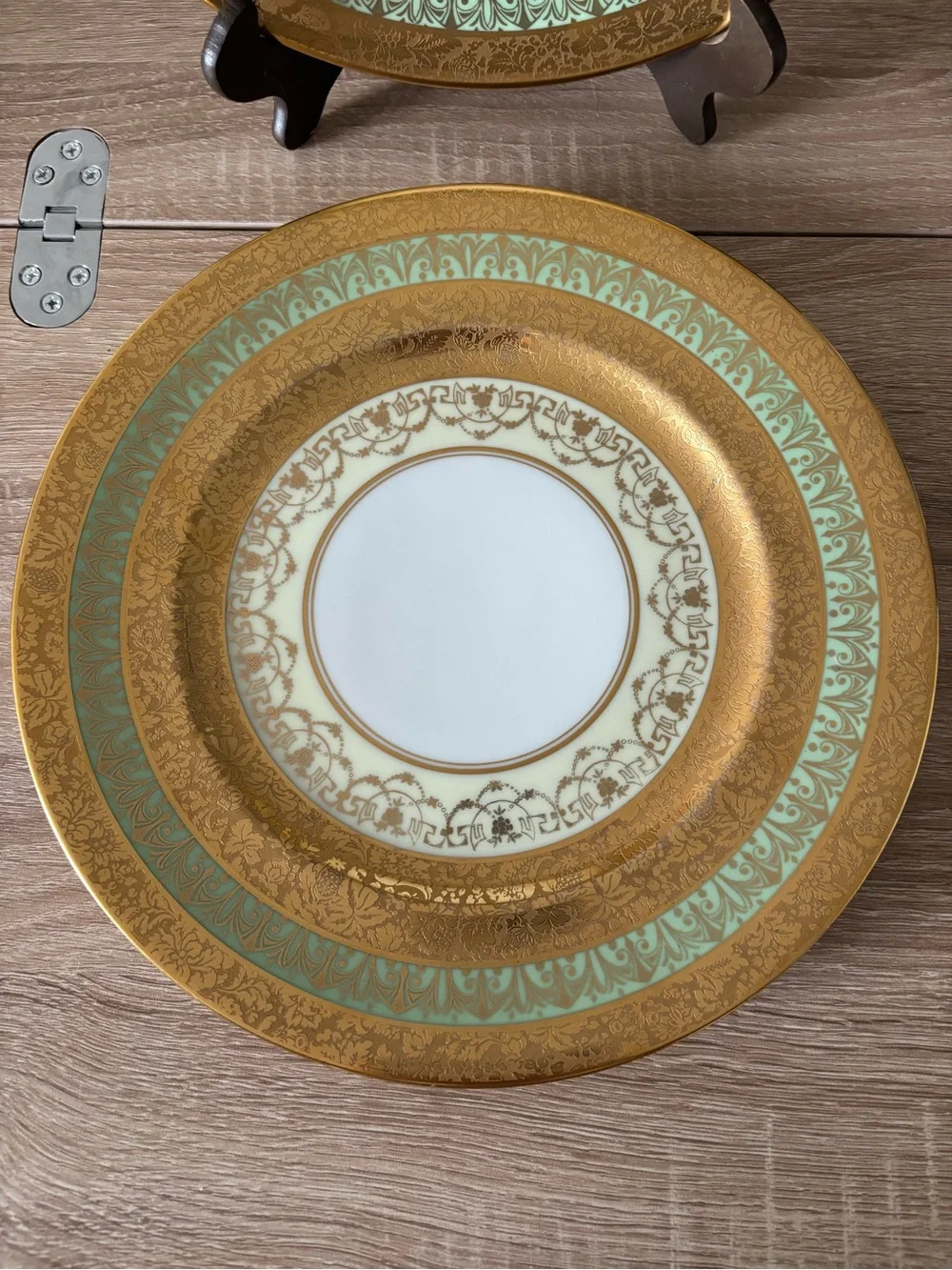 Set of 2 - Vintage HEINRICH & CO Encrusted 24k Gold Porcelain China Plate Set